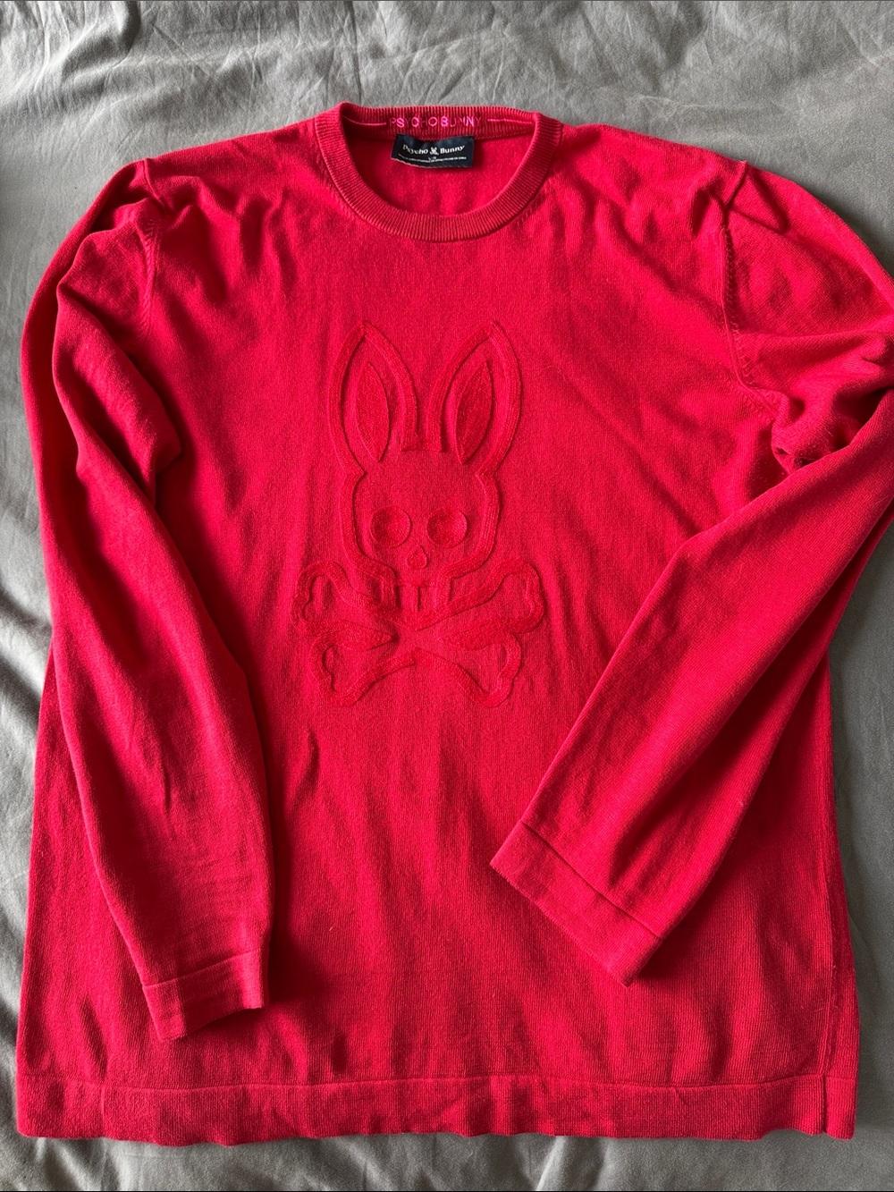 Psycho Bunny Bright Red Chainstitch Bunny Skull Crewneck